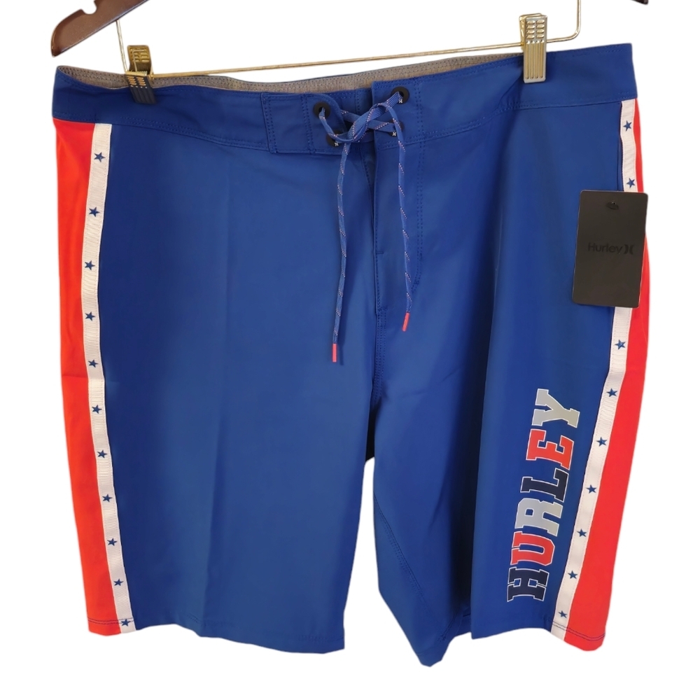 NWT Hurley Men's Swim Board Shorts Blue Red Size 34